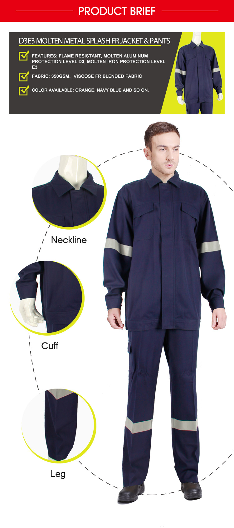 EN11612 D3E3 Molten Metal Splash FR jacket and pants