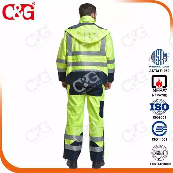 Electrical arc and flame resistant military raincoat with 3m reflective stripe