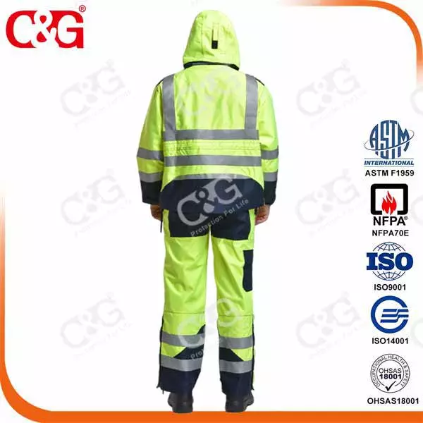 Electrical arc and flame resistant military raincoat with 3m reflective stripe