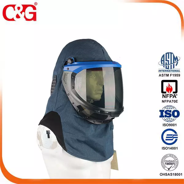 40 CAL Grey Lift-Front Arc Flash Shield With Hood | Shanghai C&G