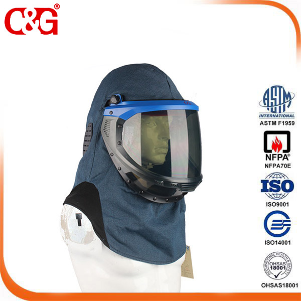 40 CAL Grey Lift-Front Arc Flash Shield With Hood