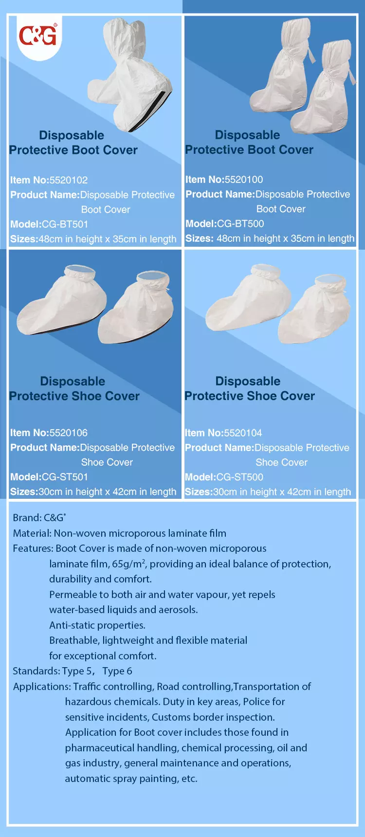 Disposable Bootsshoes cover with slip-resistant sole made with Non-woven Microporous laminate Film