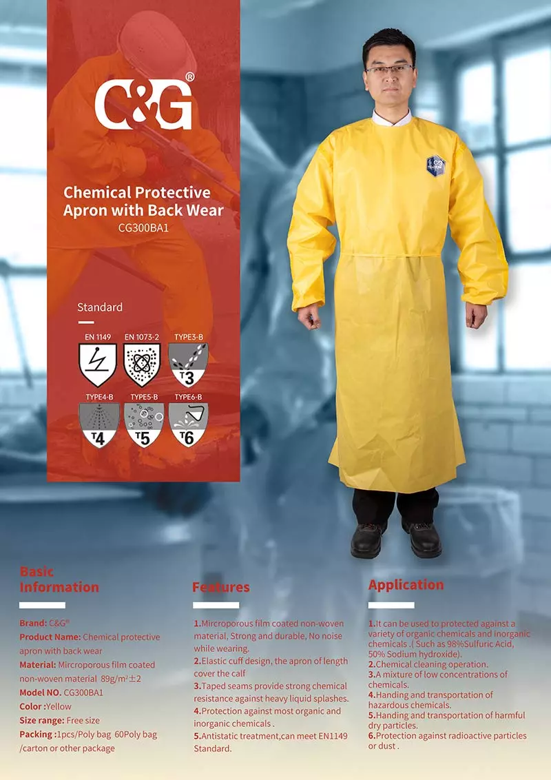 Chemical protective apron with back wear CG300BA1