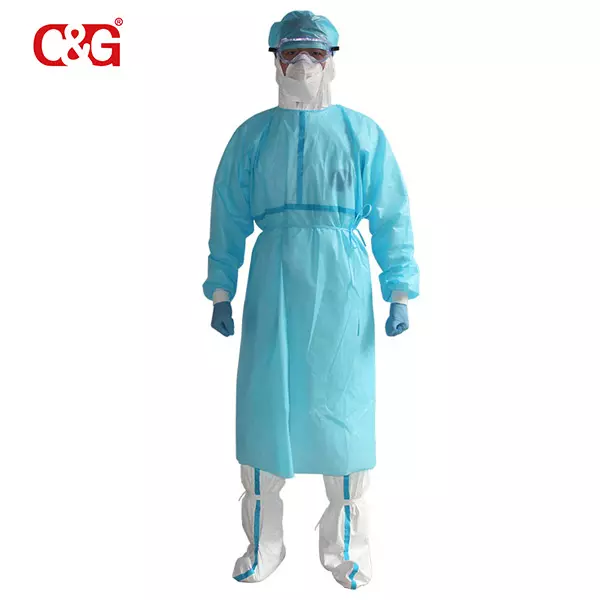 Disposable isolation gown with Light Blue Stripes