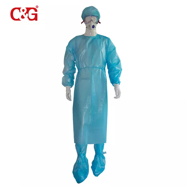 PP with PE Coated Non-Woven Isolation Gown with knitted cuffs