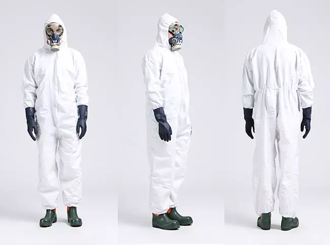 Chemical Protective Suit, PE laminated fabric with SMS back panel