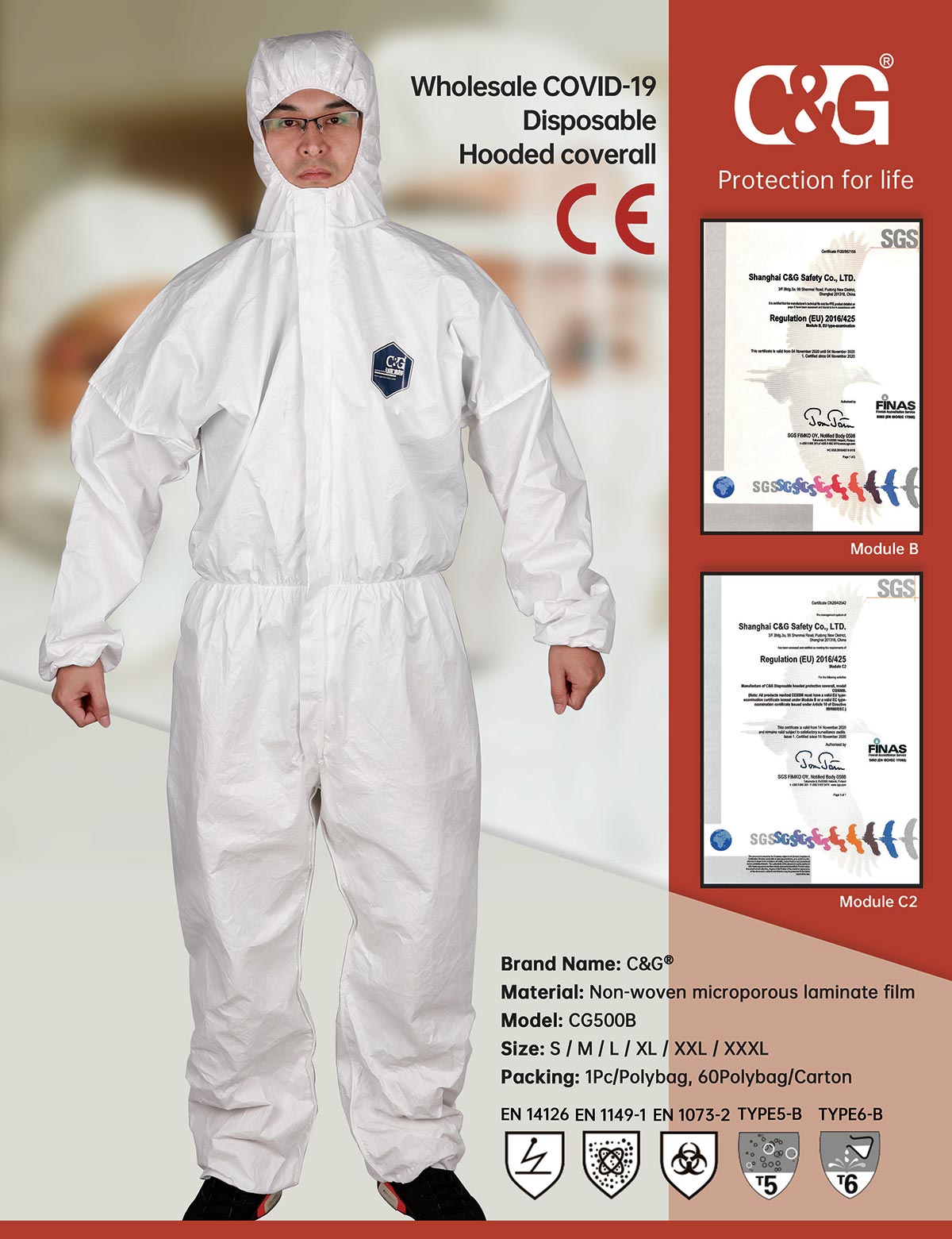 CG500B Disposable Hooded coverall has successfully got CE Ma