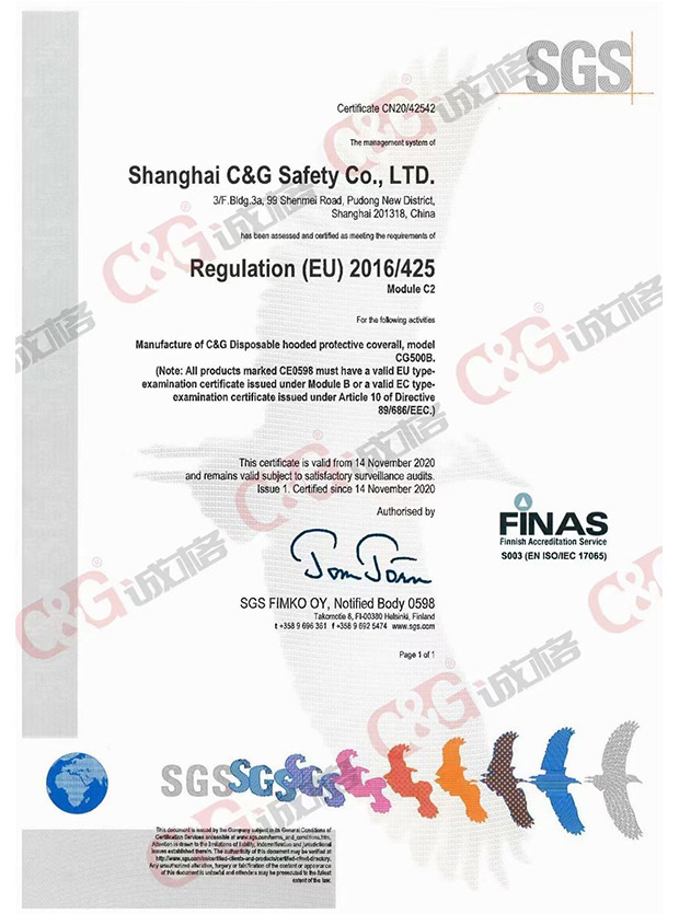 CG500B Disposable Hooded coverall has successfully got CE Mark Certificate form SGS
